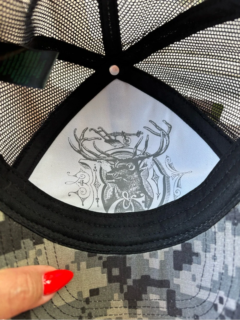 John Deere Black and Gray Digital Camo Trucker Hat with Deer Graphic